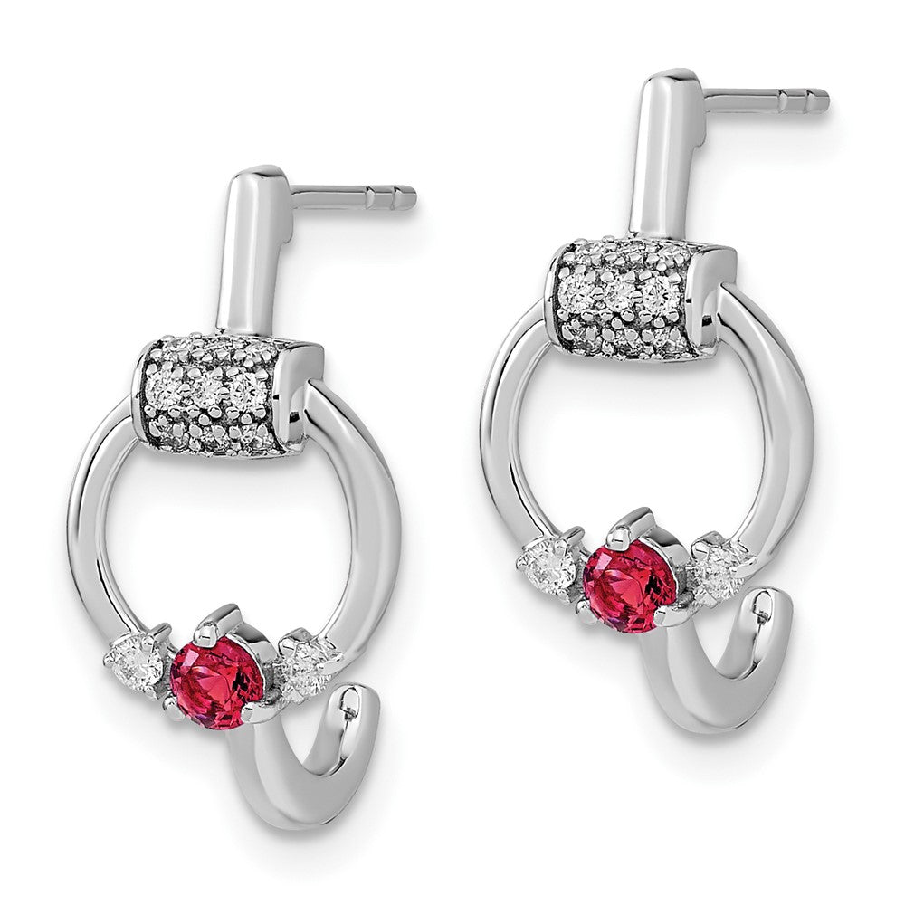 14k White Polished Real Diamond and Ruby Circle J-hoop Earrings EM6887-RU-015-WA