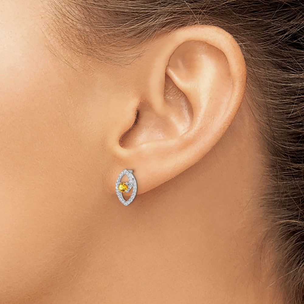 14k White Gold Polished Real Diamond and Citrine Post Earrings