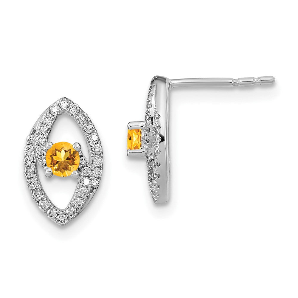 14k White Gold Polished Real Diamond and Citrine Post Earrings EM6896-CI-020-WA