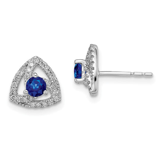 Solid 14k White Gold Simulated CZ and Blue Sapphire Triangle Post Earrings