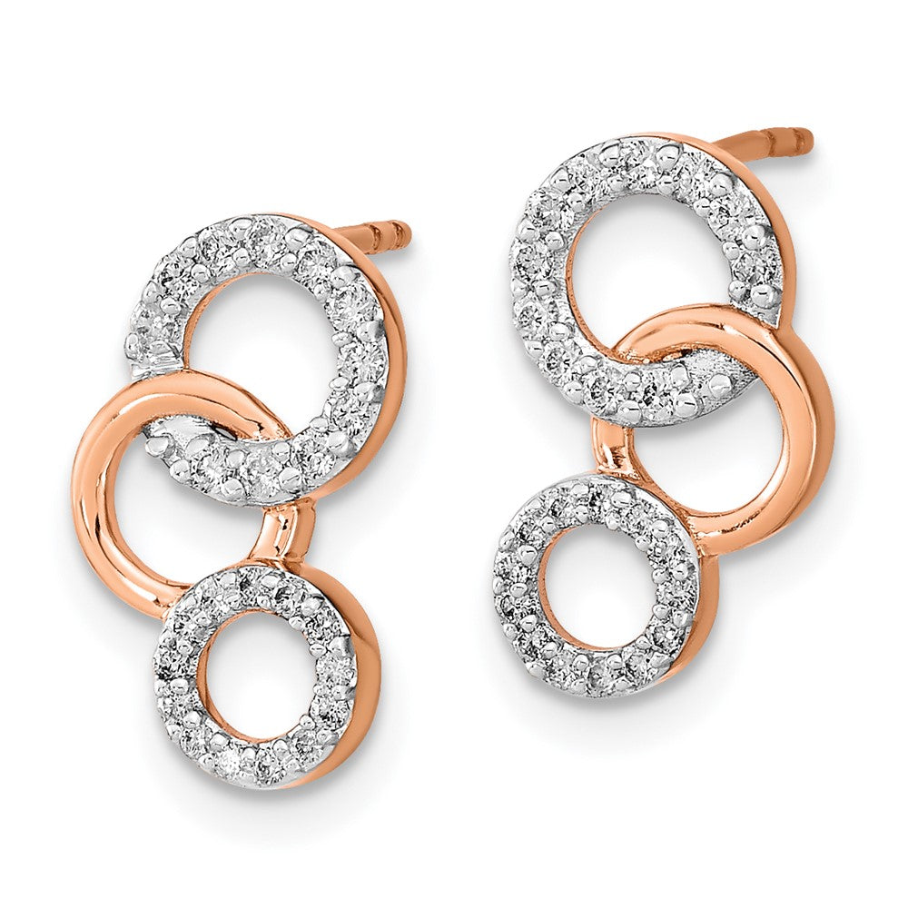 14k Rose Gold Real Diamond Circles Post Earrings