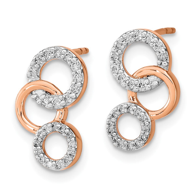14k Rose Gold Real Diamond Circles Post Earrings