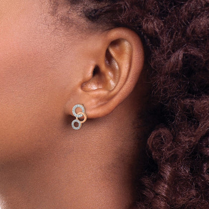 14k Rose Gold Real Diamond Circles Post Earrings