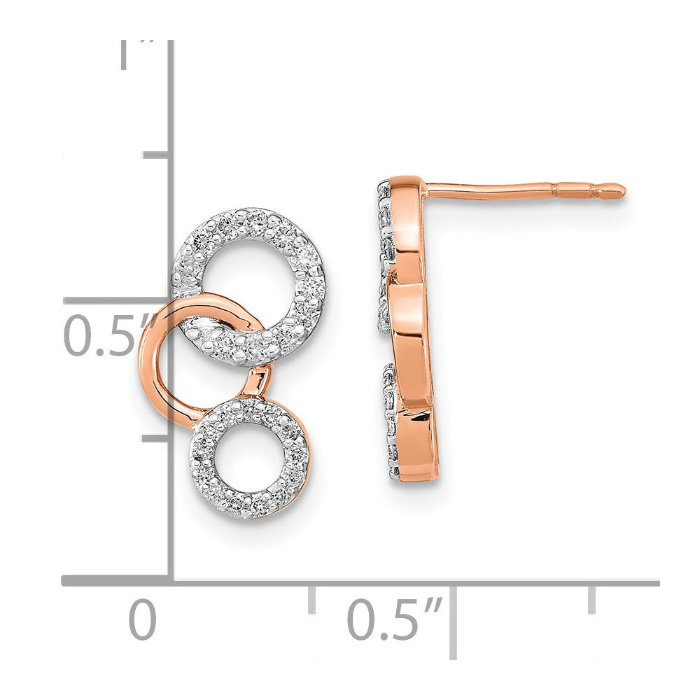 14k Rose Gold Real Diamond Circles Post Earrings