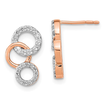 14k Rose Gold Real Diamond Circles Post Earrings