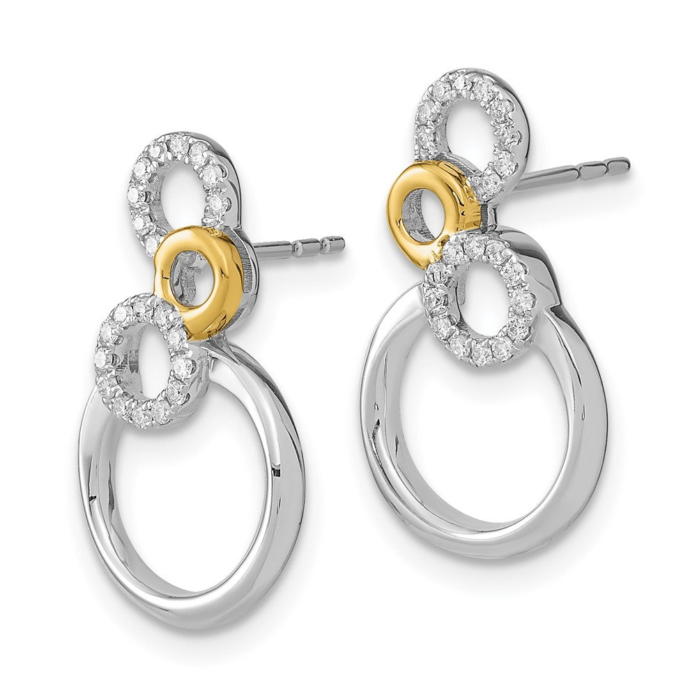 14k Yellow Gold Two-tone Polished Real Diamond Circles Post Earrings EM6906-015-WYA