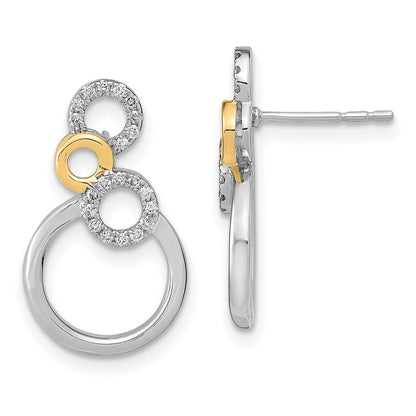 14k Yellow Gold Two-tone Polished Real Diamond Circles Post Earrings EM6906-015-WYA
