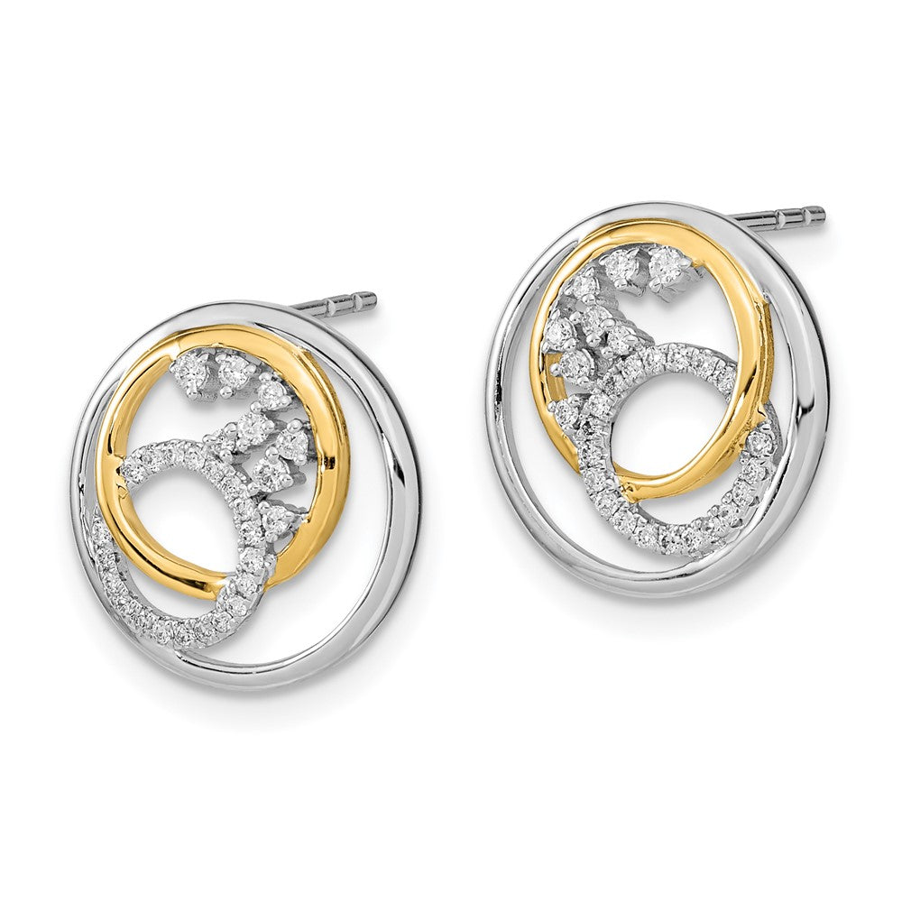 14k Yellow Gold Two-tone Polished Real Diamond Circle Cluster Post Earrings