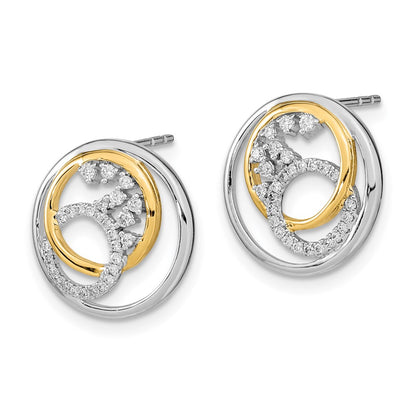 14k Yellow Gold Two-tone Polished Real Diamond Circle Cluster Post Earrings