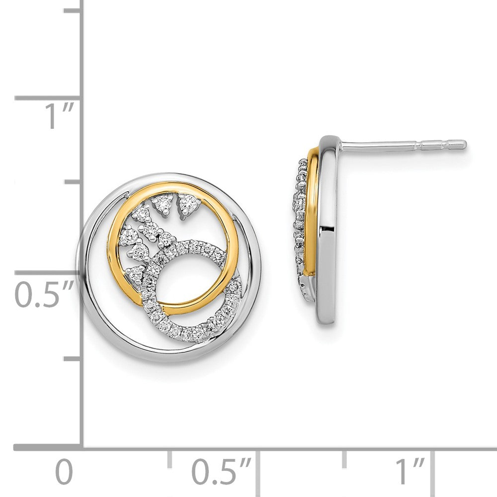 14k Yellow Gold Two-tone Polished Real Diamond Circle Cluster Post Earrings