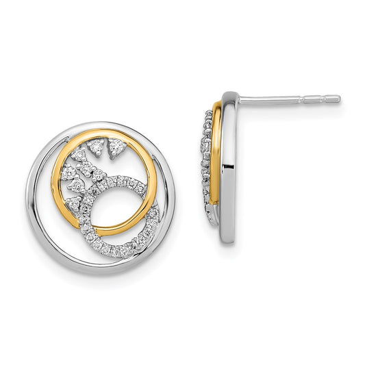 14k Yellow Gold Two-tone Polished Real Diamond Circle Cluster Post Earrings
