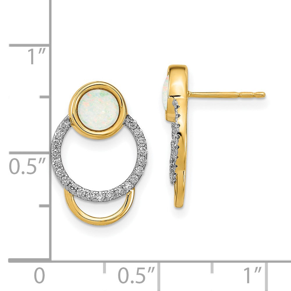 14k Yellow Gold Polished Real Diamond & Opal Circle Post Earrings