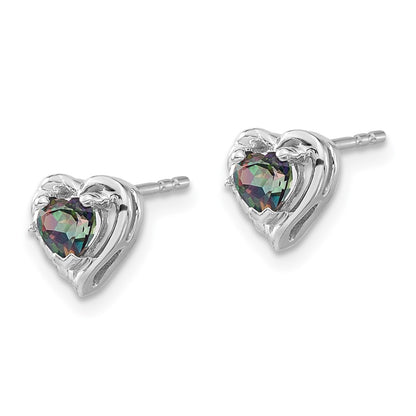14k White Gold Mystic Fire Topaz and Real Diamond Heart Earrings