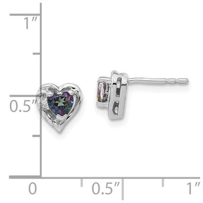 14k White Gold Mystic Fire Topaz and Real Diamond Heart Earrings