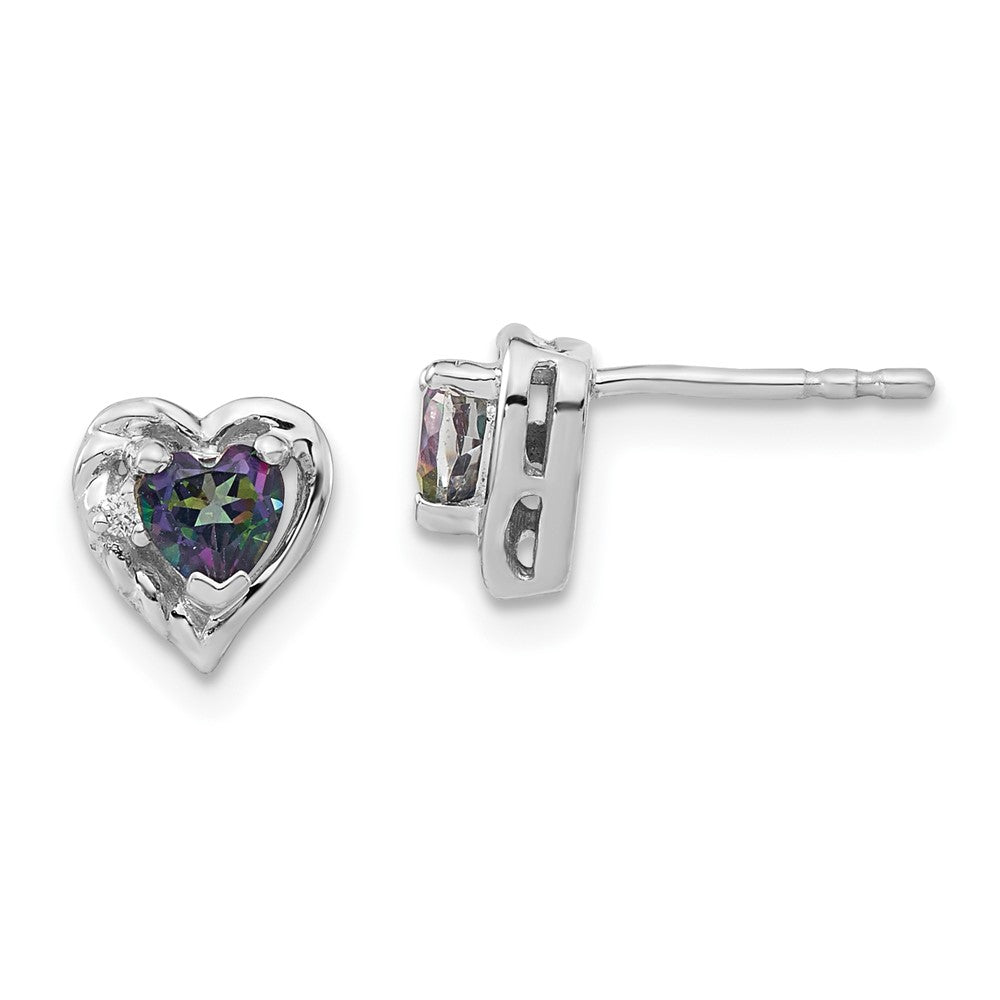 14k White Gold Mystic Fire Topaz and Real Diamond Heart Earrings
