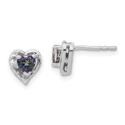 14k White Gold Mystic Fire Topaz and Real Diamond Heart Earrings