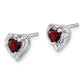 14k White Gold Garnet and Real Diamond Heart Earrings