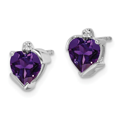 14k White Gold Amethyst and Real Diamond Heart Earrings