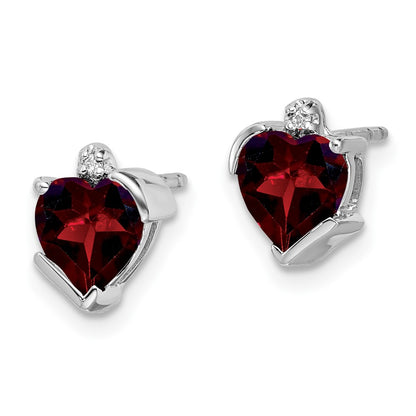 14k White Gold Garnet and Real Diamond Heart Earrings
