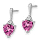 14k White Gold Created Pink Sapphire and Real Diamond Heart Earrings