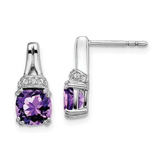 14k White Gold Amethyst and Real Diamond Earrings