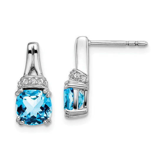 14k White Gold Blue Topaz and Real Diamond Earrings