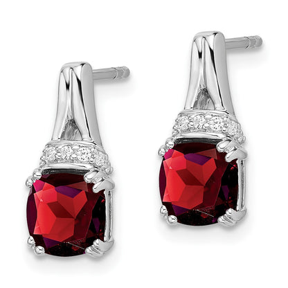 14k White Gold Garnet and Real Diamond Earrings