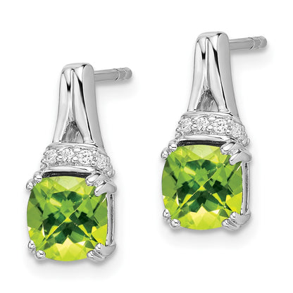 14k White Gold Peridot and Real Diamond Earrings