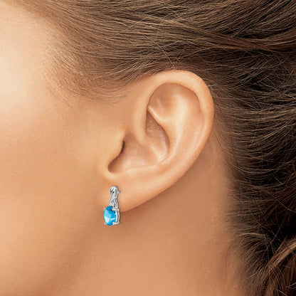 14k White Gold Oval Blue Topaz and Real Diamond Earrings