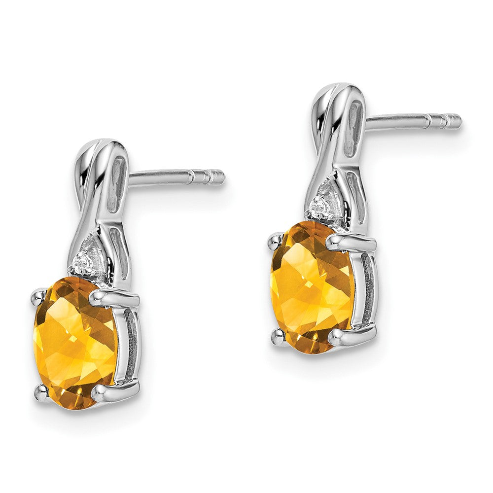 14k White Gold Oval Citrine and Real Diamond Earrings