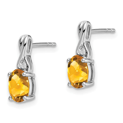 14k White Gold Oval Citrine and Real Diamond Earrings