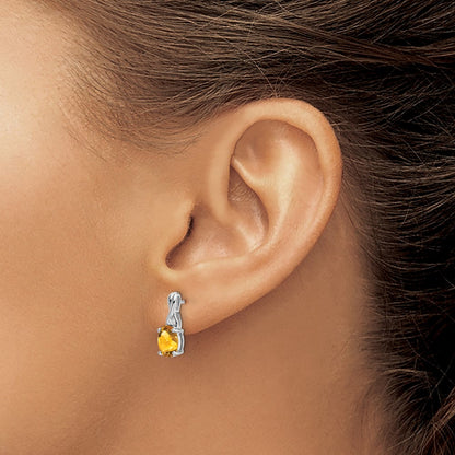 14k White Gold Oval Citrine and Real Diamond Earrings