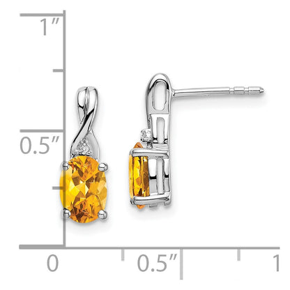 14k White Gold Oval Citrine and Real Diamond Earrings