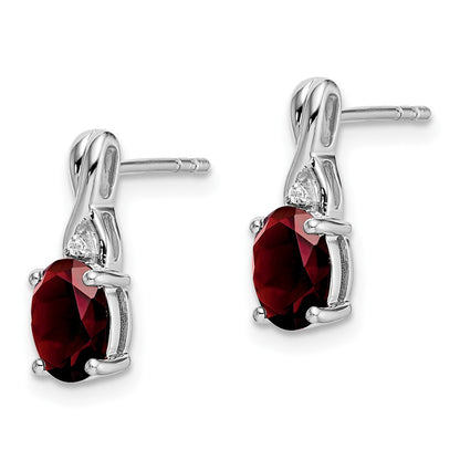 14k White Gold Oval Garnet and Real Diamond Earrings