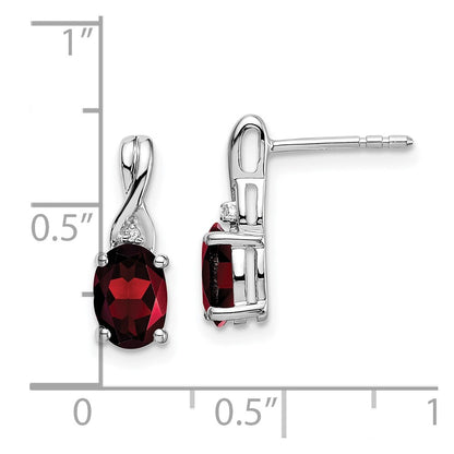 14k White Gold Oval Garnet and Real Diamond Earrings