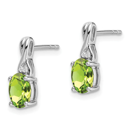 14k White Gold Oval Peridot and Real Diamond Earrings
