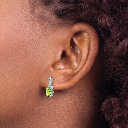 14k White Gold Oval Peridot and Real Diamond Earrings