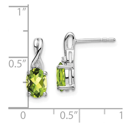 14k White Gold Oval Peridot and Real Diamond Earrings