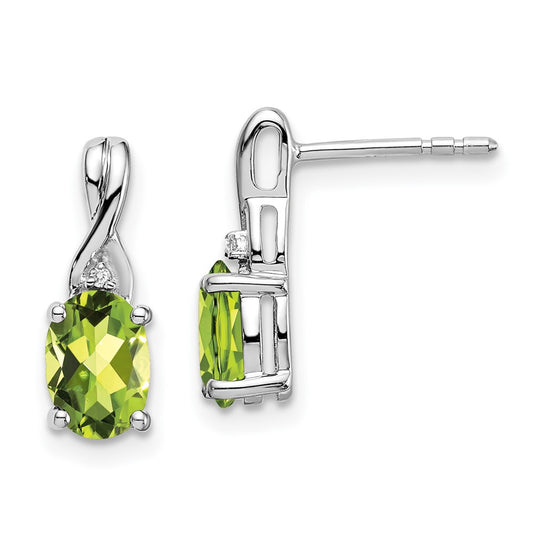 14k White Gold Oval Peridot and Real Diamond Earrings