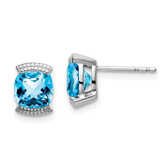14k White Gold Blue Topaz Post Earrings