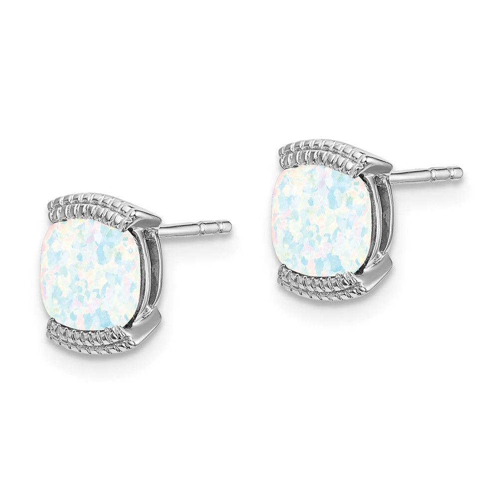 14k White Gold Created Opal Post Earrings