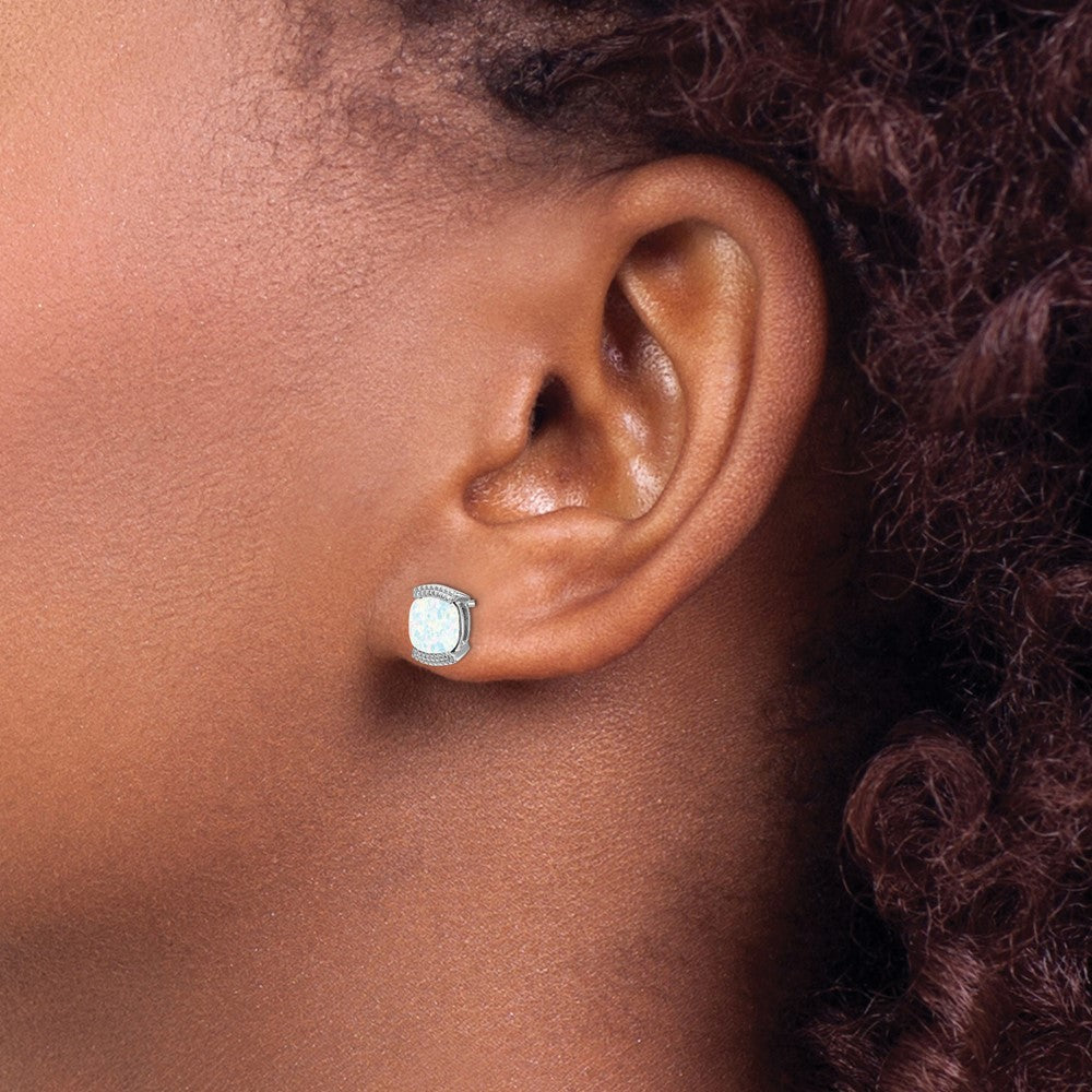 14k White Gold Created Opal Post Earrings