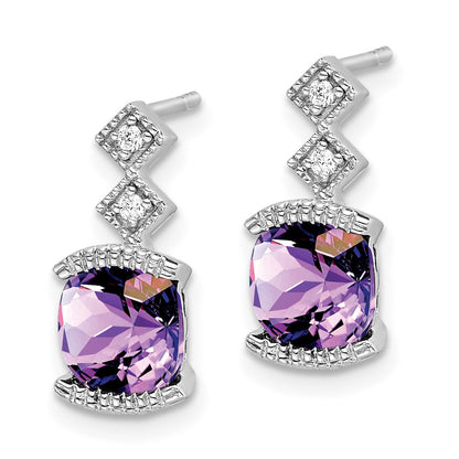 14k White Gold Amethyst and Real Diamond Earrings