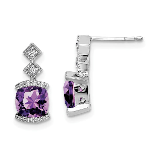 14k White Gold Amethyst and Real Diamond Earrings