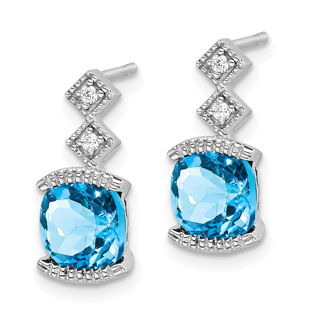 14k White Gold Blue Topaz and Real Diamond Earrings