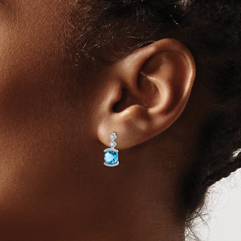 14k White Gold Blue Topaz and Real Diamond Earrings