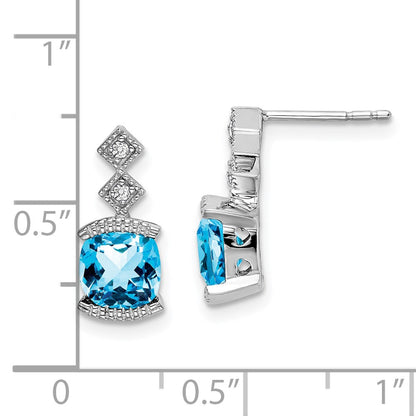 14k White Gold Blue Topaz and Real Diamond Earrings