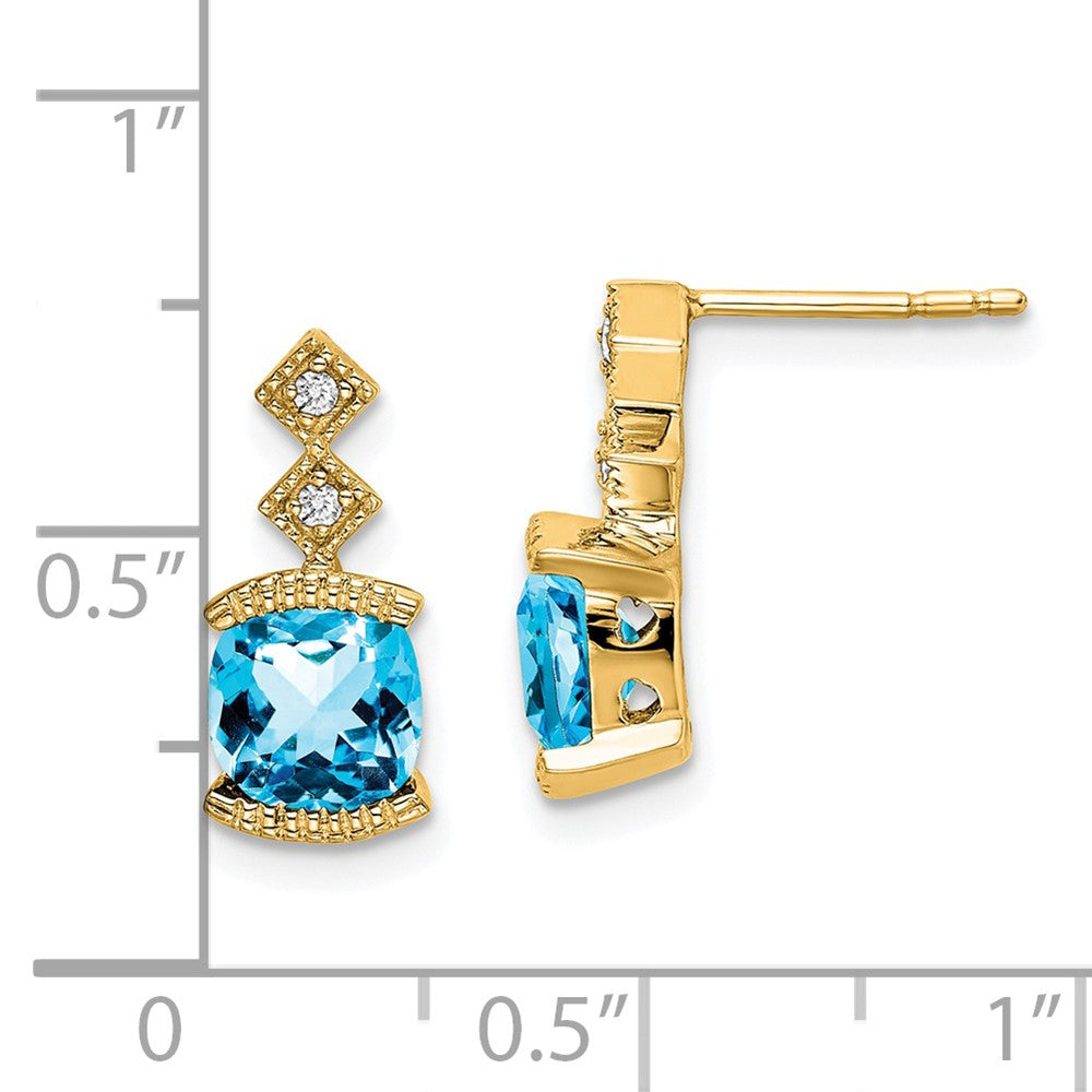 14k Yellow Gold Blue Topaz and Real Diamond Earrings