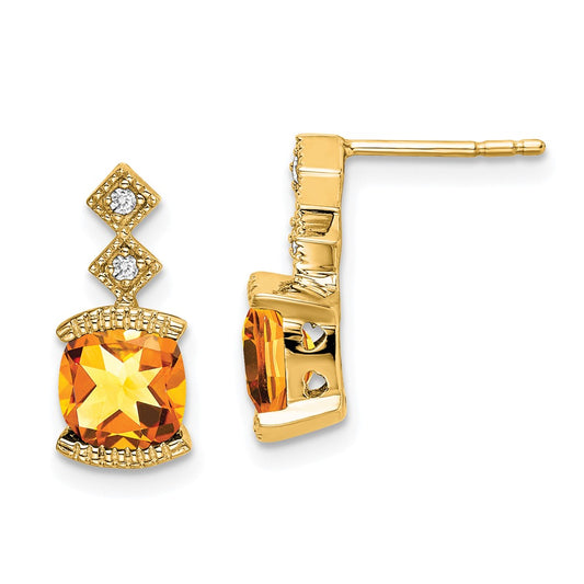 14k Yellow Gold Citrine and Real Diamond Earrings