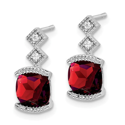 14k White Gold Garnet and Real Diamond Earrings
